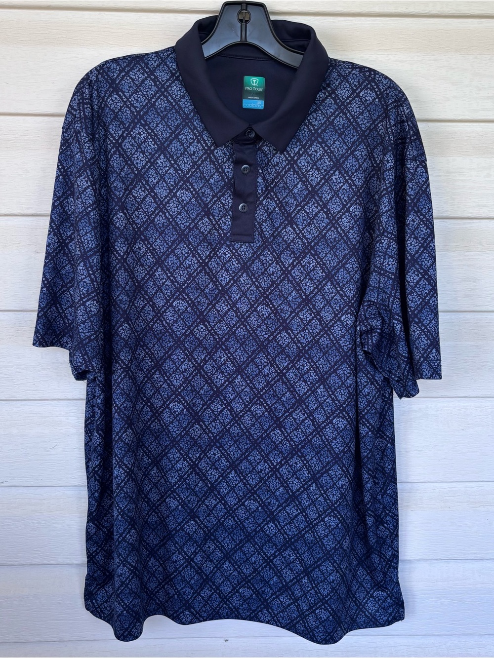 Pro Tour Coolplay Men’s Navy Patterned Short Sleeve Polo Shirt Size XL